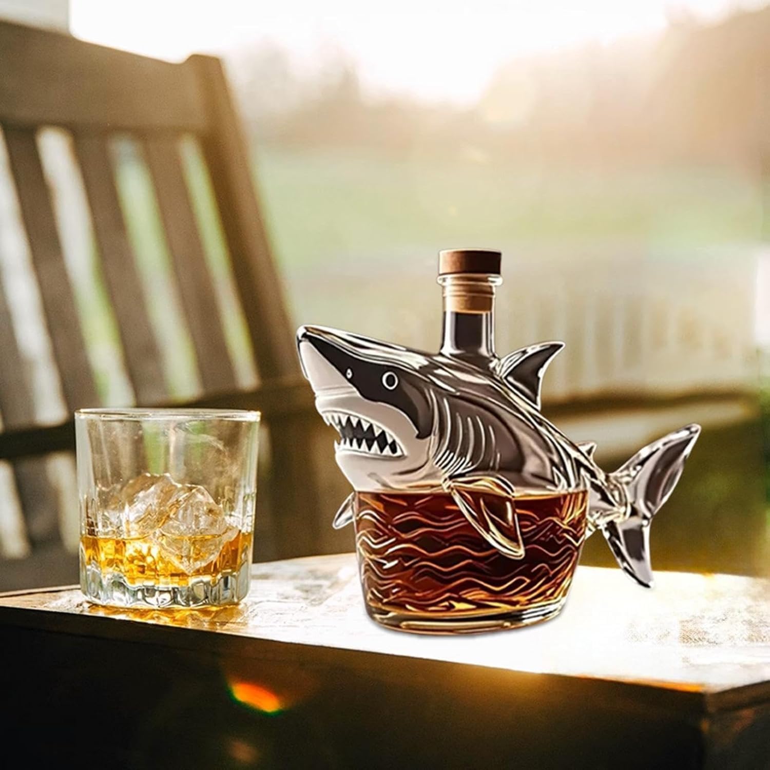 🦈 3D Carved Shark Whiskey Decanter | Animal Shaped Glass Bottle for Home Bar Decor