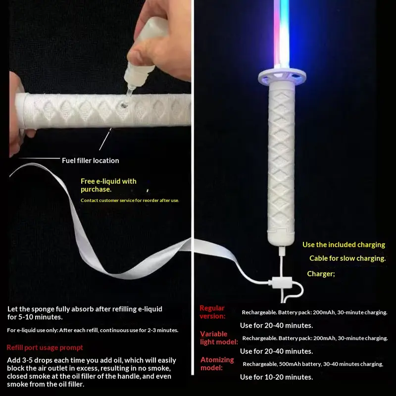 ❄️ LED Fogging Anime Katana Sword Set | Rechargeable Snow Sword with Sheath for Cosplay & Decor