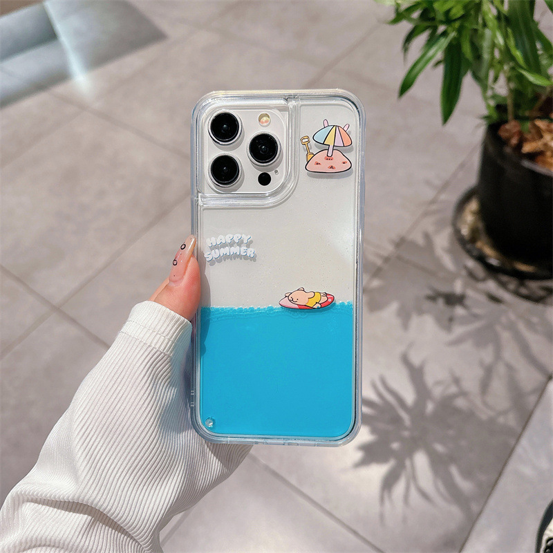 🐥 Rubber Duck & Pirate Ship Quicksand Phone Case | 3D Glitter Liquid Floating Case for Girls & Women