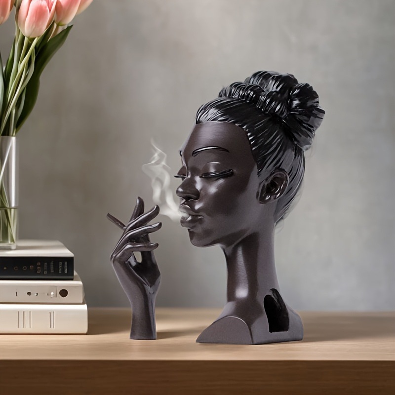🖤 Black Woman Face Backflow Incense Burner | Waterfall Smoke Aromatherapy Furnace, Art Home Decor & Gift