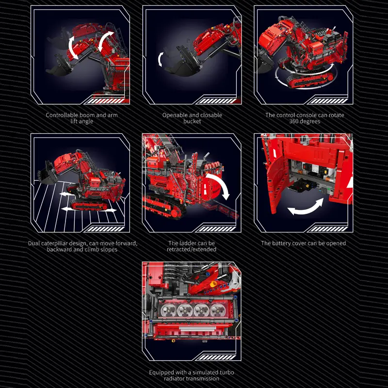 🧱 Red Excavator & Bulldozer Engineering Brick Set | App-Controlled Buildable Toy