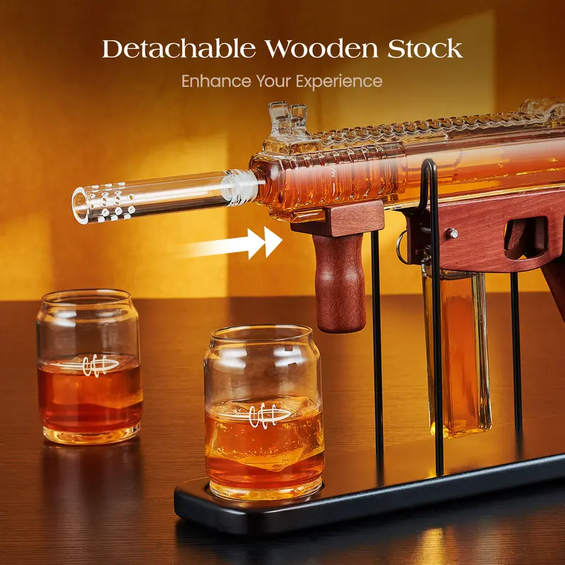🔫 Limited Edition Gun-Shaped Whiskey Decanter Set | Military-Themed Barware with Bullet Glasses