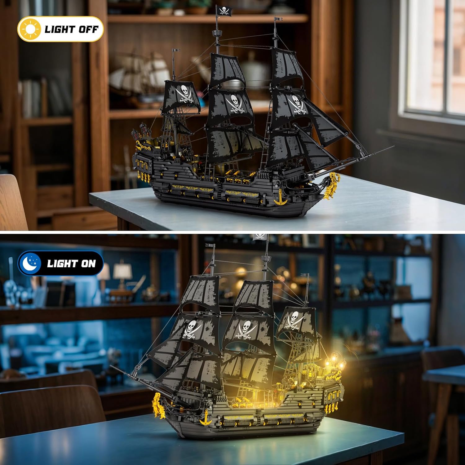 ⚓ Pirate Ship Building Set with LED Lights - Black Pearl Model 