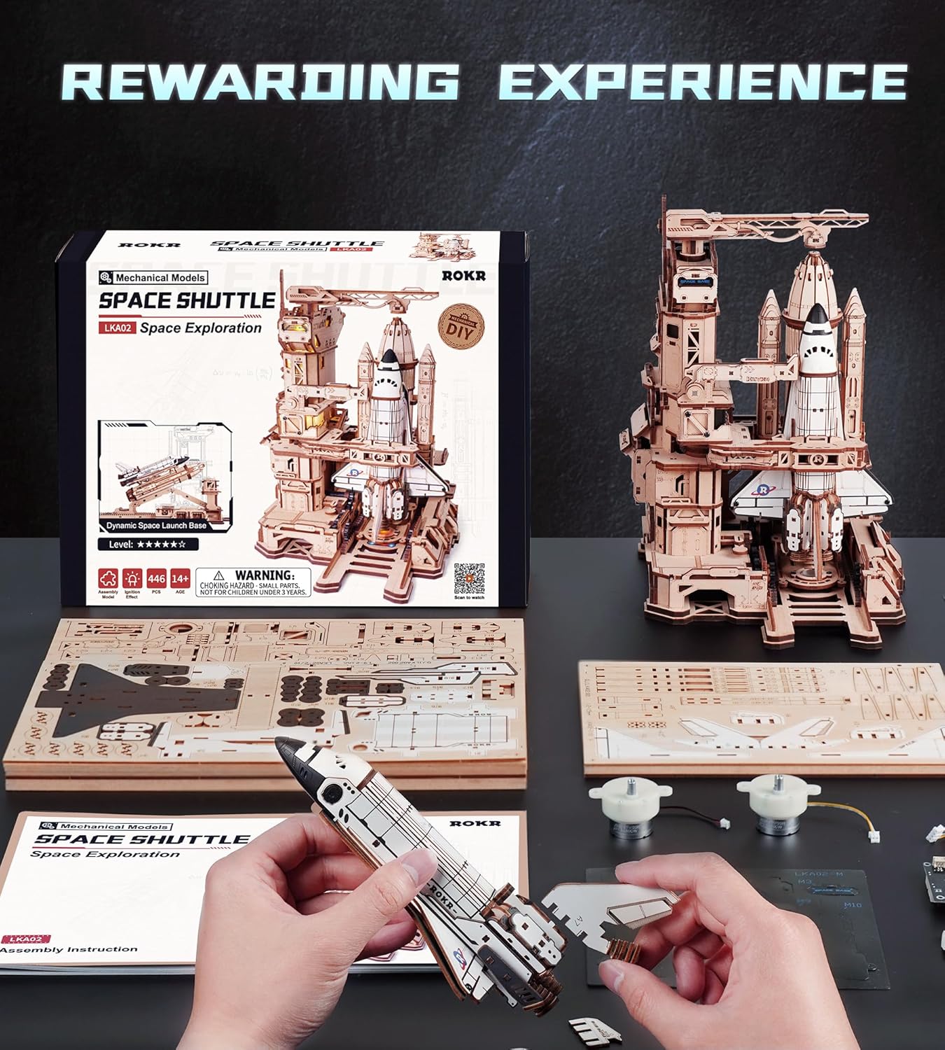 🚀 Space Shuttle 3D Wooden Puzzle - Mechanical Model with LED Lights & Launch Simulation