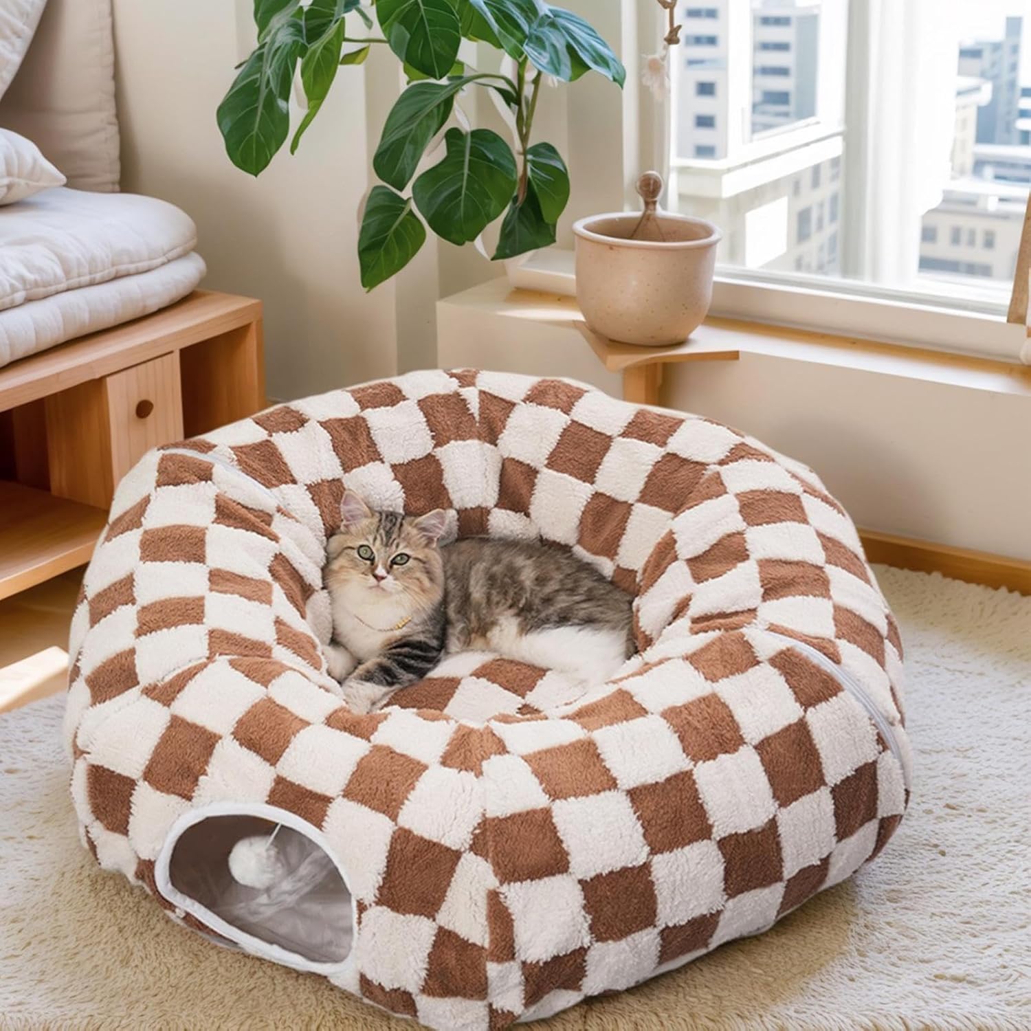 🐾 Detachable Pet Tunnel Bed | Soft Donut Play & Rest Bed for Small Pets