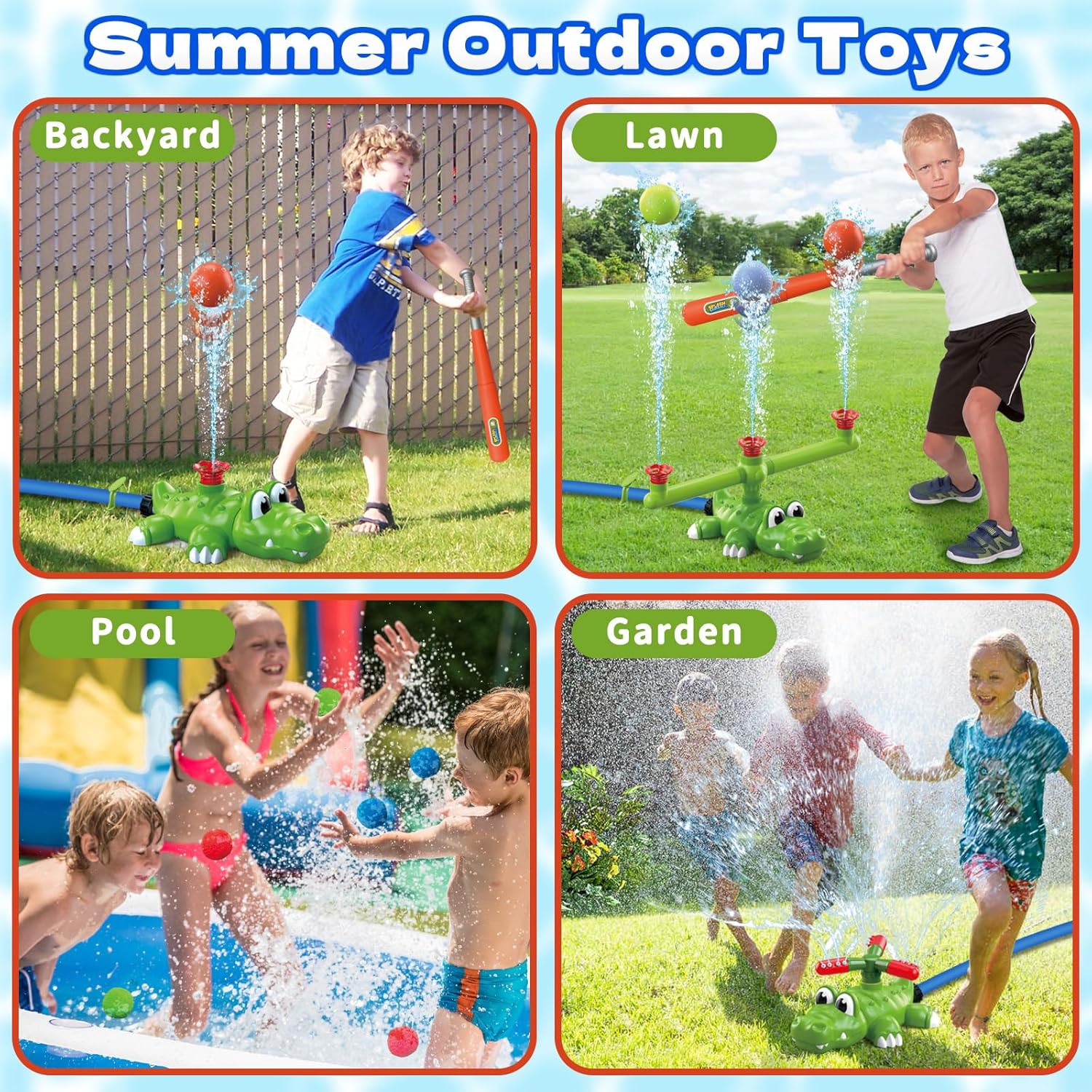 🦖 4-in-1 Kids Sprinkler & Baseball Toy Set