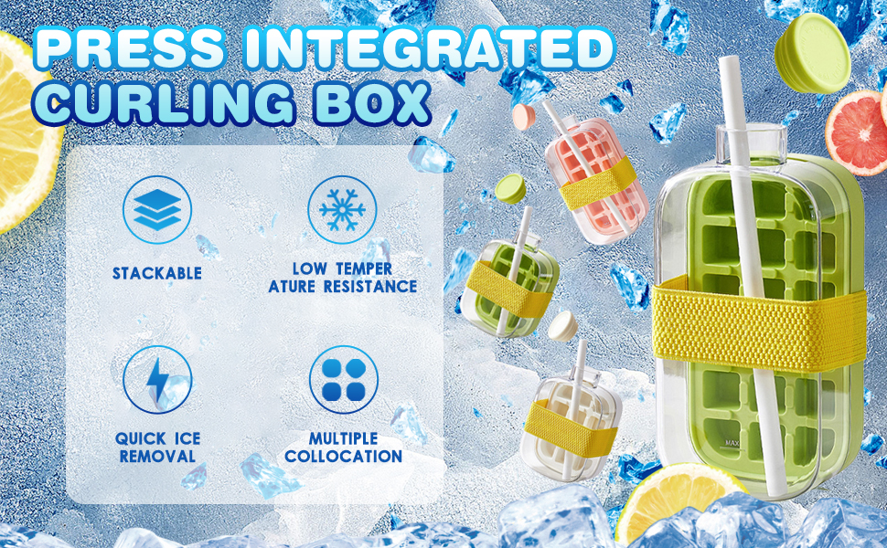 🧊 2-in-1 Ice Cube Water Bottle | No-Touch Ice Tray with Lid & Ice Storage Box, Silicone Press Ice Maker