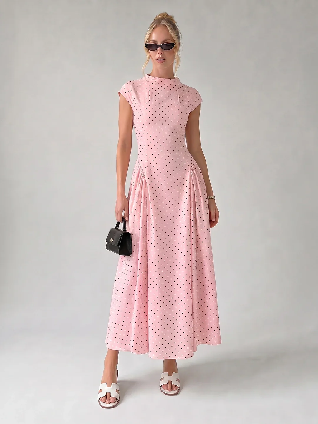 👗 Retro Polka Dot Ruffled Midi Dress