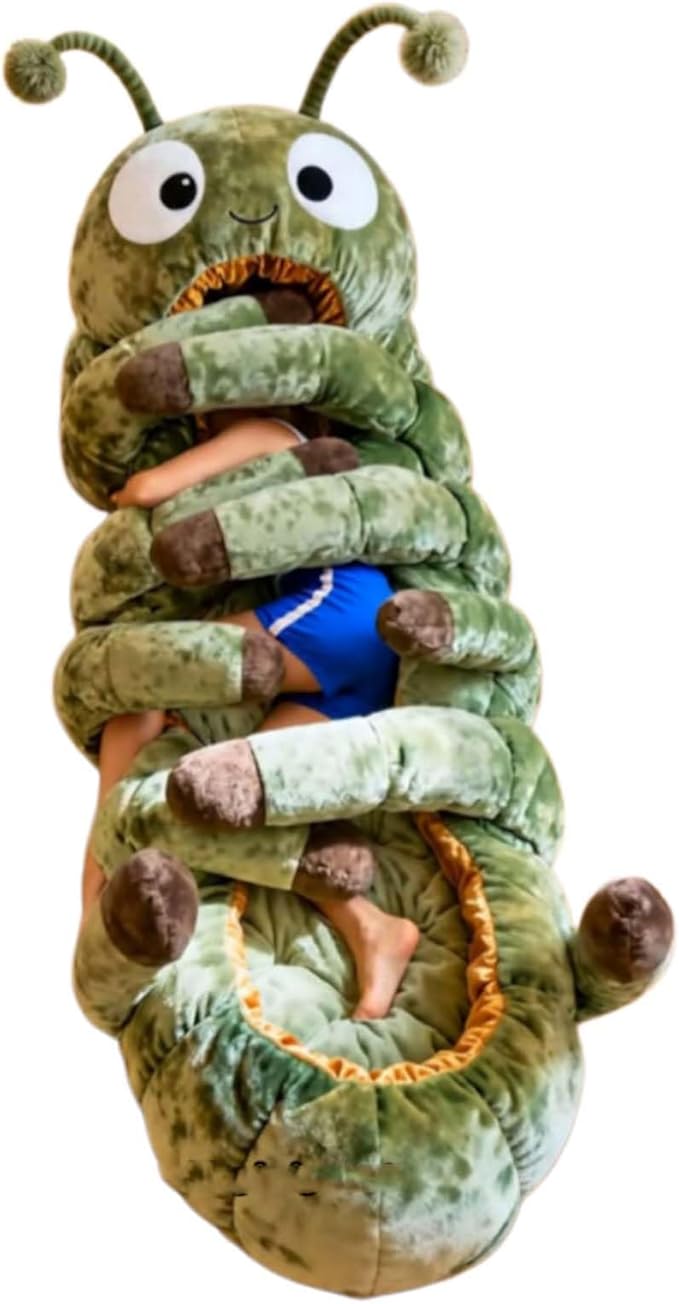 🐛 Caterpillar Plush Sleeping Bag | Cocoon Lounger with Drawstring, Indoor Nap Nest for Adults