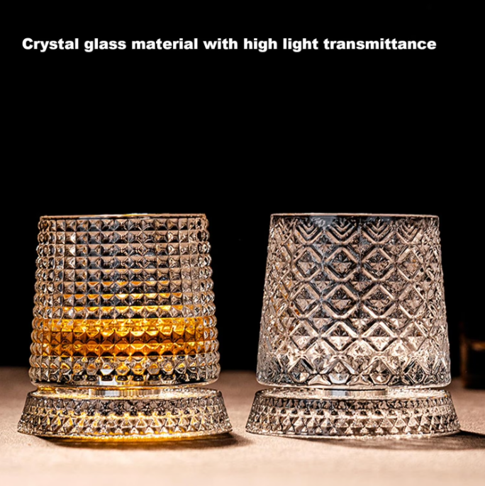 🥃 360° Rotating Crystal Whiskey Wine Glass With Stress Relief Function