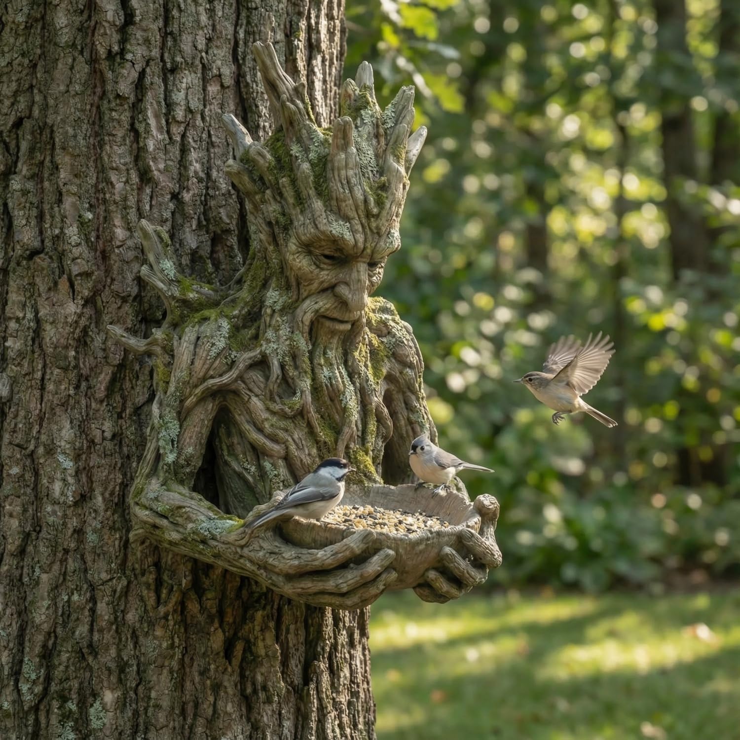 🌳 Whispering Grove Tree Spirit Bird Feeder Sculpture - Outdoor Garden Art Decor with Hidden Keyhole Hanger