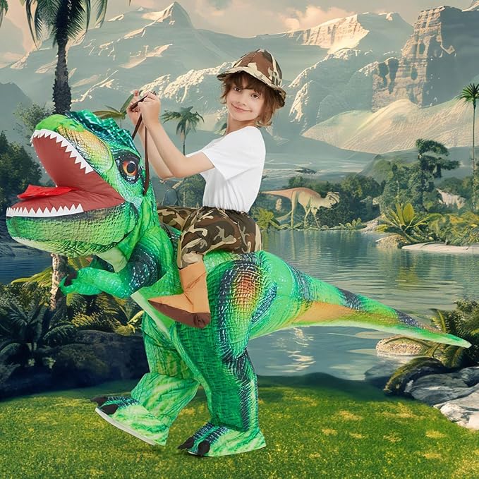 🦖 Kids Inflatable T-Rex Costume | Ride-On Dinosaur Blow Up Outfit for Halloween Party Cosplay