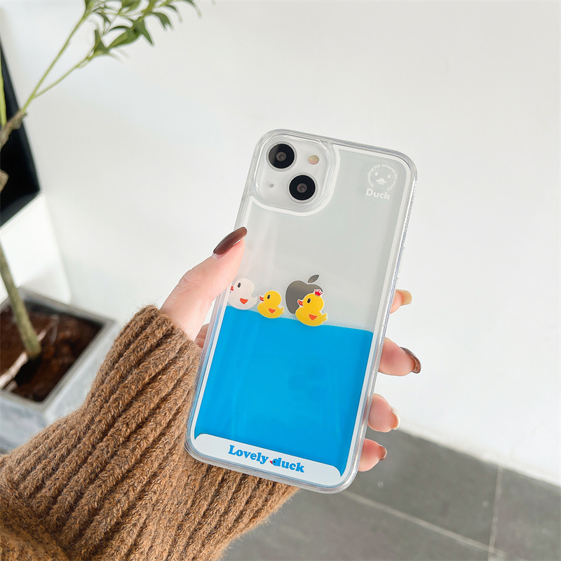 🐥 Rubber Duck & Pirate Ship Quicksand Phone Case | 3D Glitter Liquid Floating Case for Girls & Women