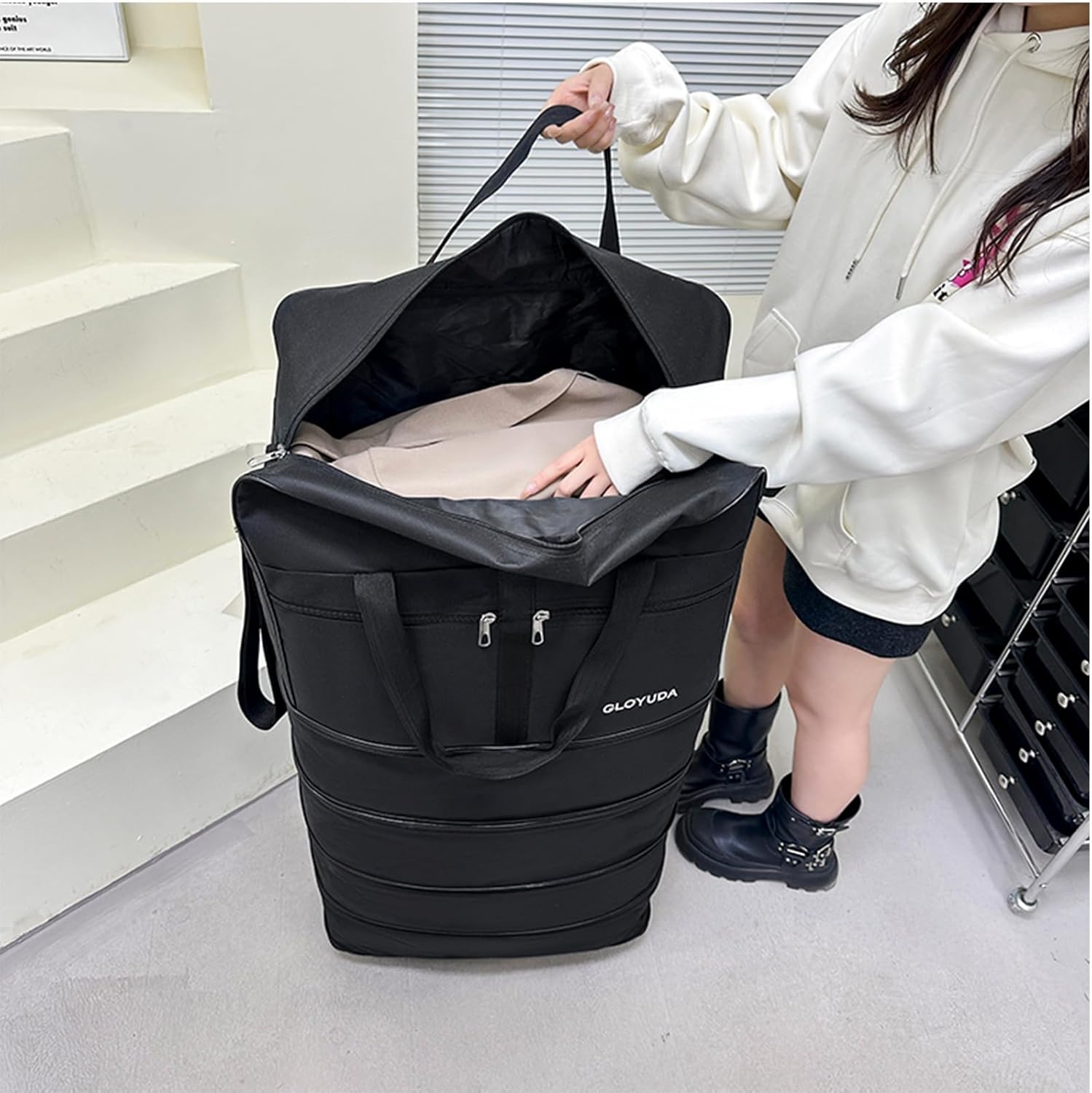 🧳 Expandable Foldable Rolling Luggage | 130L Oversized Wheeled Travel Duffle with Shoe Compartment