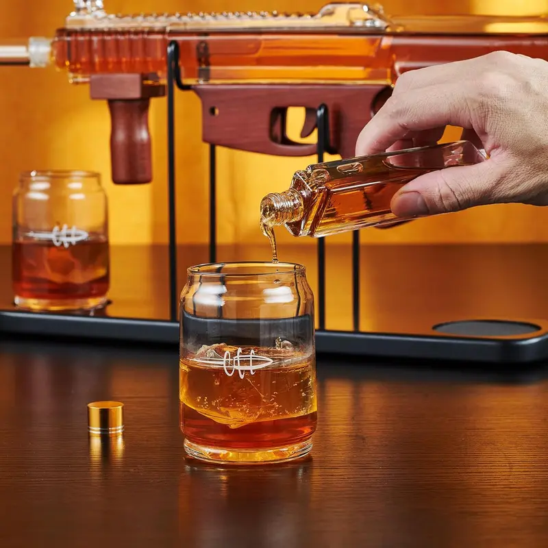 🔫 Limited Edition Gun-Shaped Whiskey Decanter Set | Military-Themed Barware with Bullet Glasses
