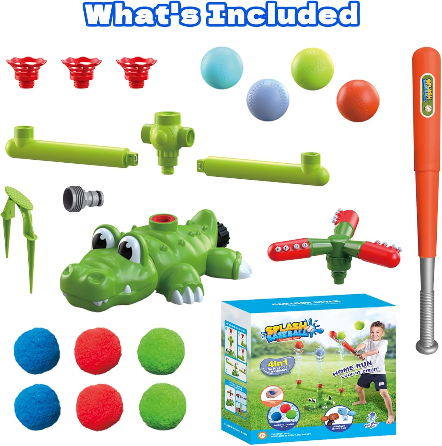 🦖 4-in-1 Kids Sprinkler & Baseball Toy Set
