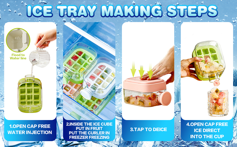 🧊 2-in-1 Ice Cube Water Bottle | No-Touch Ice Tray with Lid & Ice Storage Box, Silicone Press Ice Maker