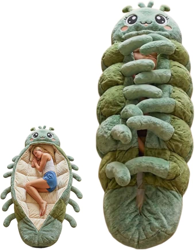 🐛 Caterpillar Plush Sleeping Bag | Cocoon Lounger with Drawstring, Indoor Nap Nest for Adults