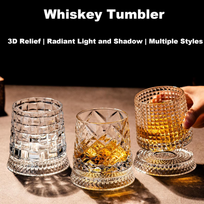 🥃 360° Rotating Crystal Whiskey Wine Glass With Stress Relief Function