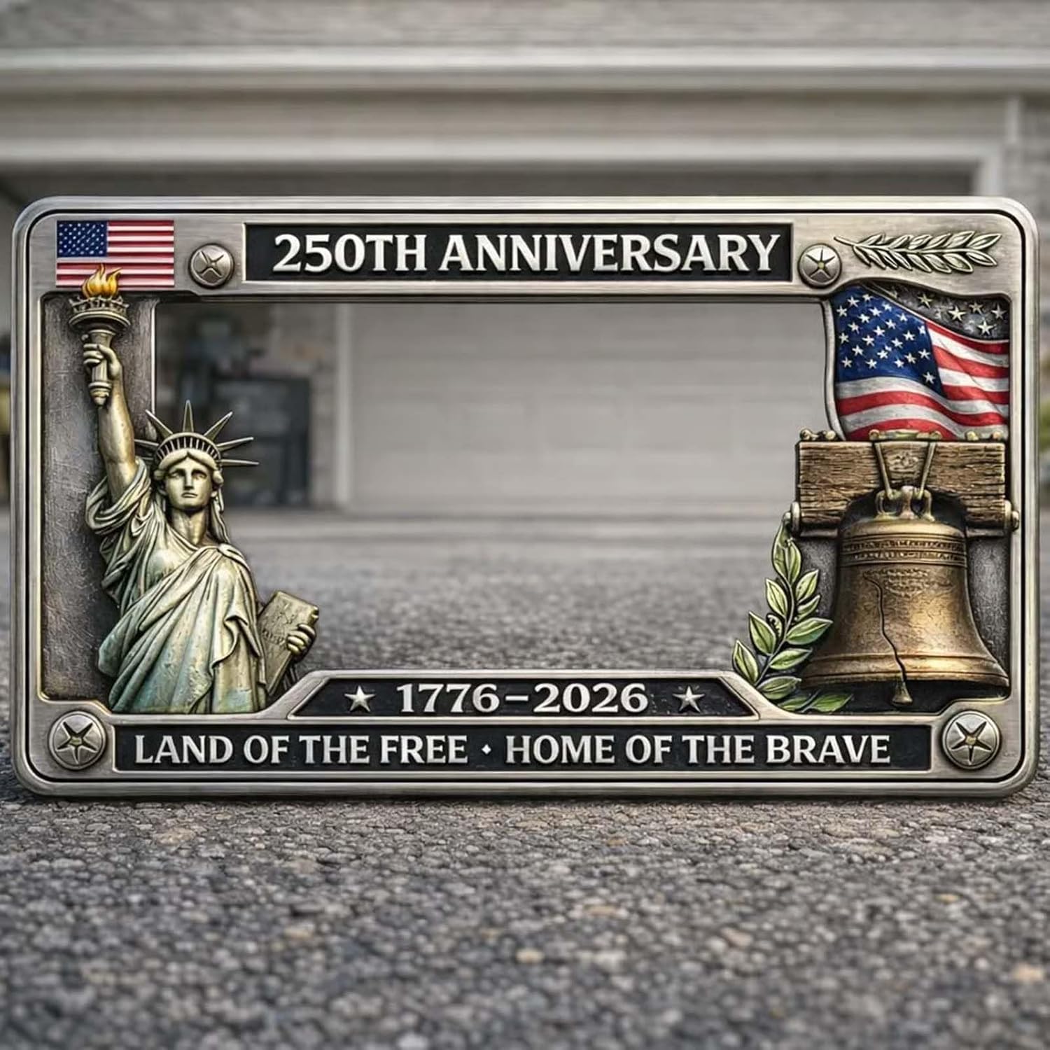 🇺🇸 250th Anniversary License Plate Frame | Aluminum Patriotic Standard Car Plate Holder