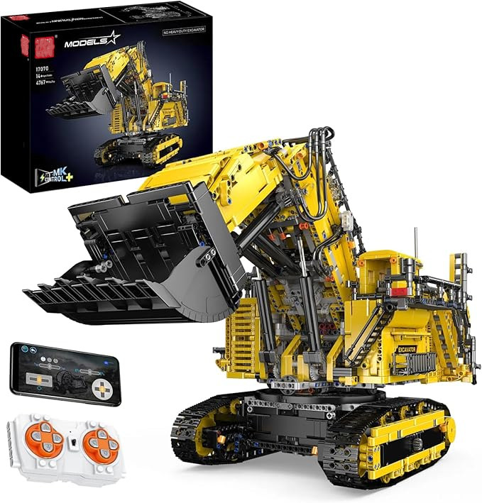🧱 Red Excavator & Bulldozer Engineering Brick Set | App-Controlled Buildable Toy