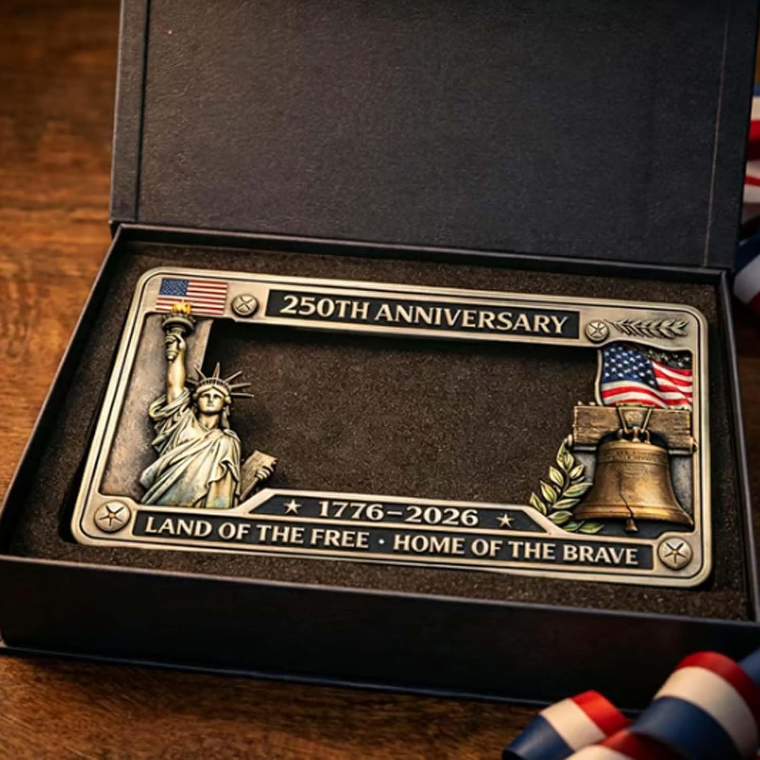 🇺🇸 250th Anniversary License Plate Frame | Aluminum Patriotic Standard Car Plate Holder