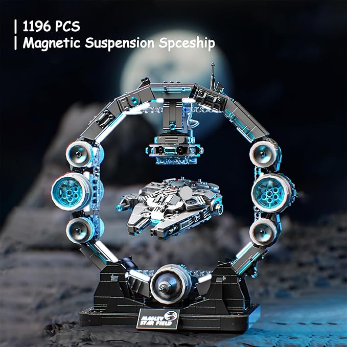 🚀 Adult Spacecraft Building Set - Magnetic Levitation Starship with LED Lights | Space War Collectible & Gift