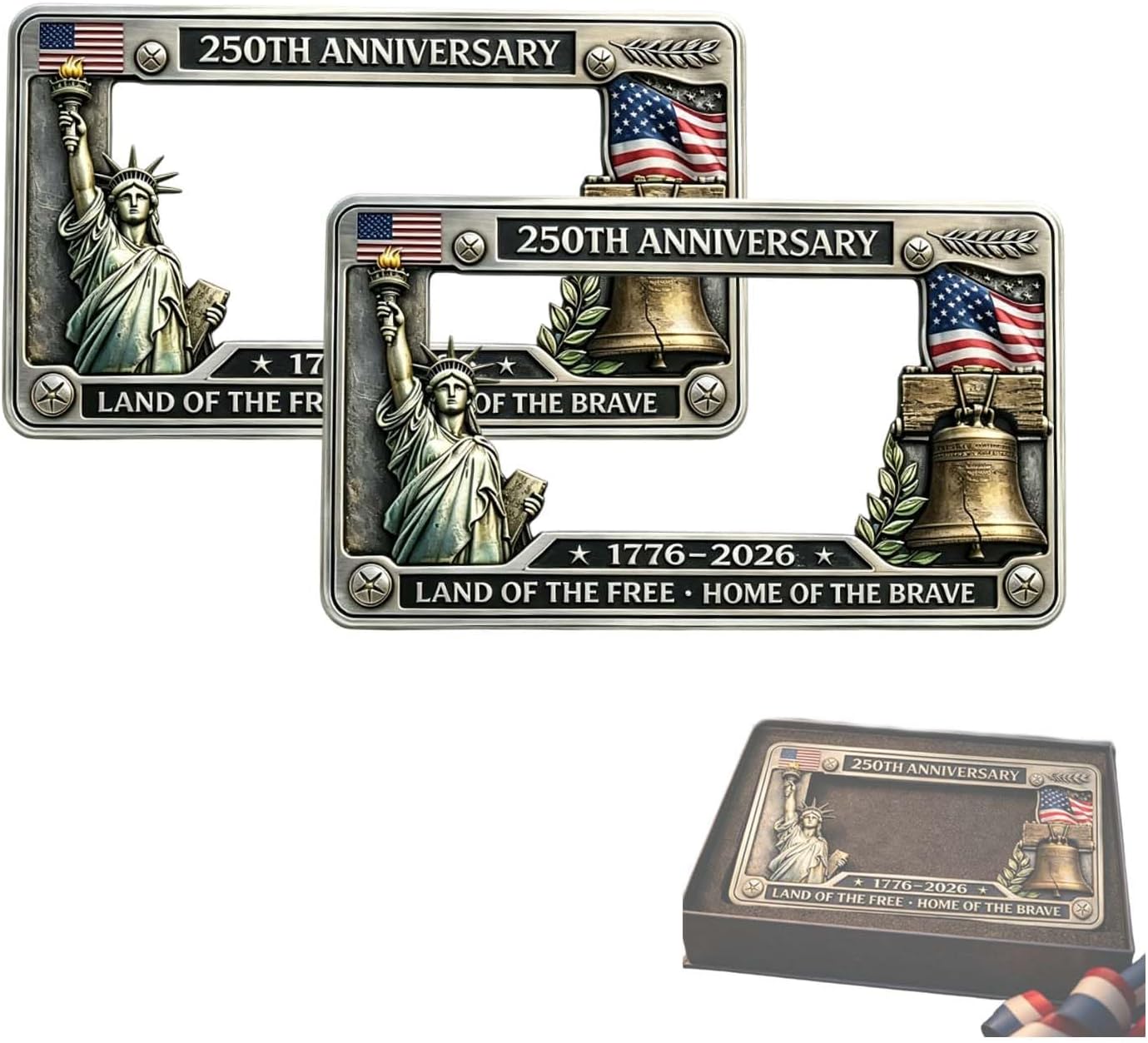 🇺🇸 250th Anniversary License Plate Frame | Aluminum Patriotic Standard Car Plate Holder