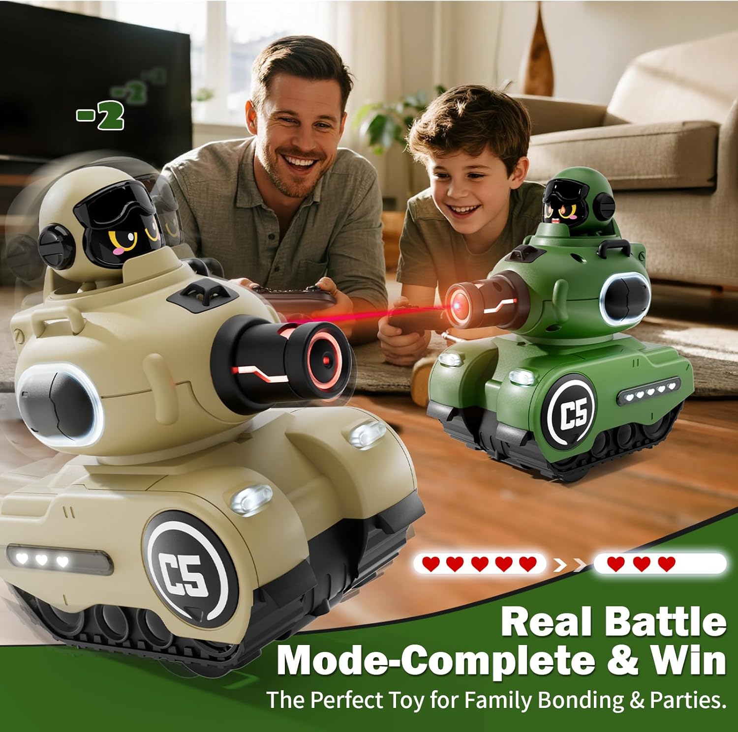 🚀 2-Pack Cartoon RC Battle Tanks with Laser Guns