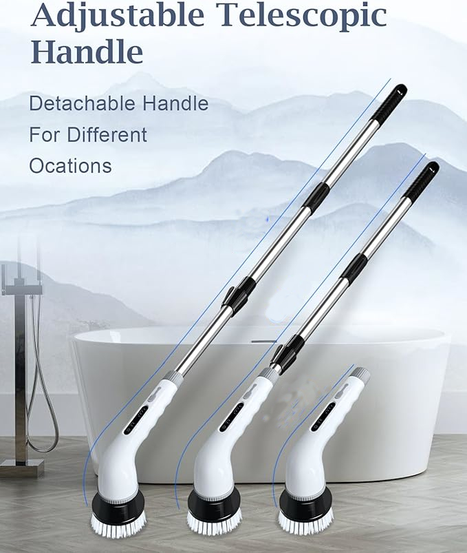 🧽 Electric Rotating Cleaning Brush | Wireless Cordless Scrubber with 9 Replaceable Heads & Adjustable Extension Handle