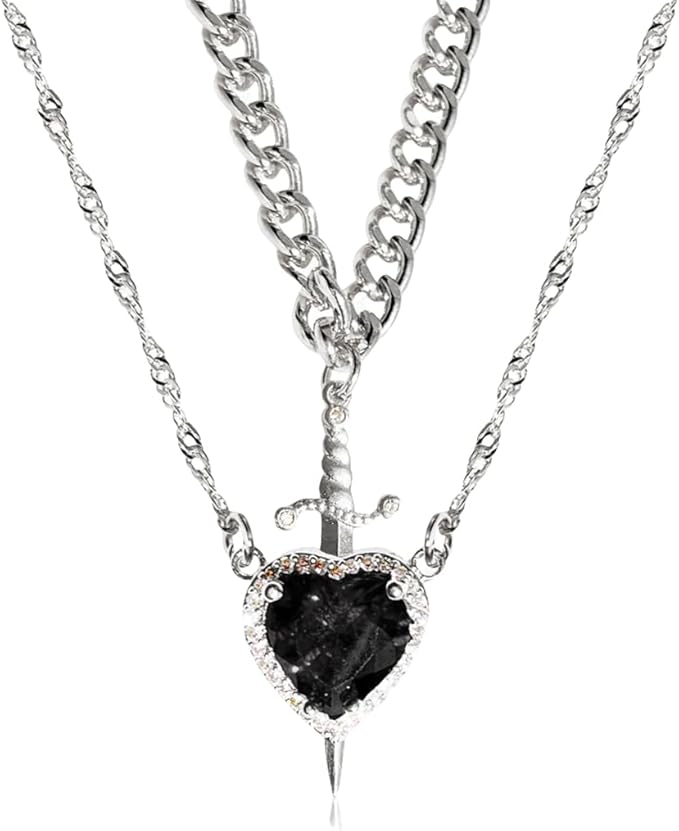 ❤️⚔️ Heart & Sword Necklace Set, 2-Piece Matching Jewelry