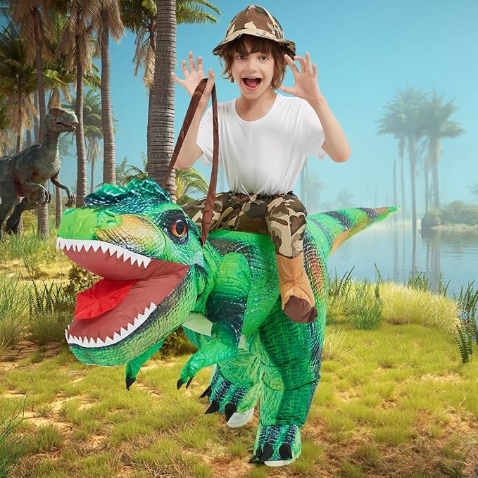 🦖 Kids Inflatable T-Rex Costume | Ride-On Dinosaur Blow Up Outfit for Halloween Party Cosplay
