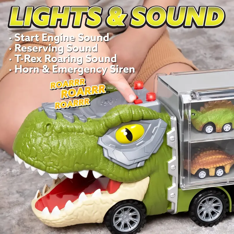 🦕 13-in-1 Dinosaur Transport Truck Set | 12 Pull Back Cars + 3 Alloy Cars for Boys 3+