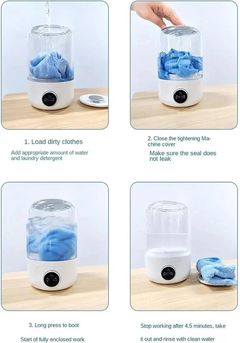 🔇 Compact Mini Washing Machine - Quiet, Powerful & Portable 10W for Travel & Daily Use