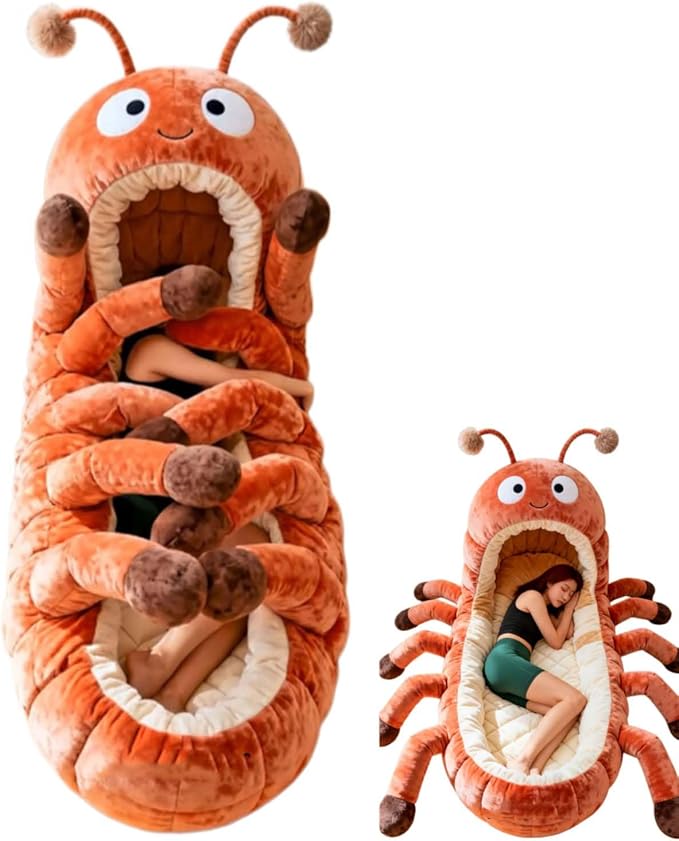 🐛 Caterpillar Plush Sleeping Bag | Cocoon Lounger with Drawstring, Indoor Nap Nest for Adults