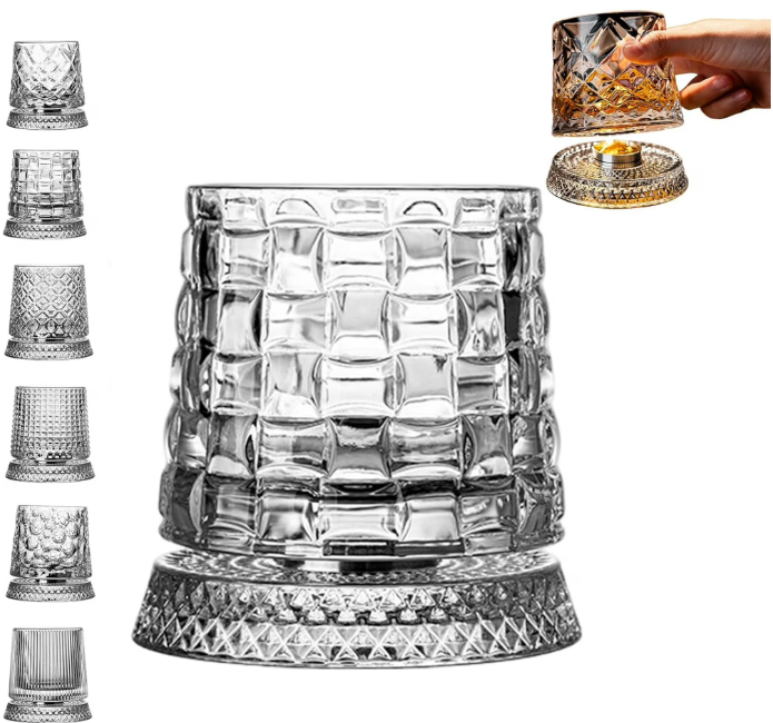 🥃 360° Rotating Crystal Whiskey Wine Glass With Stress Relief Function