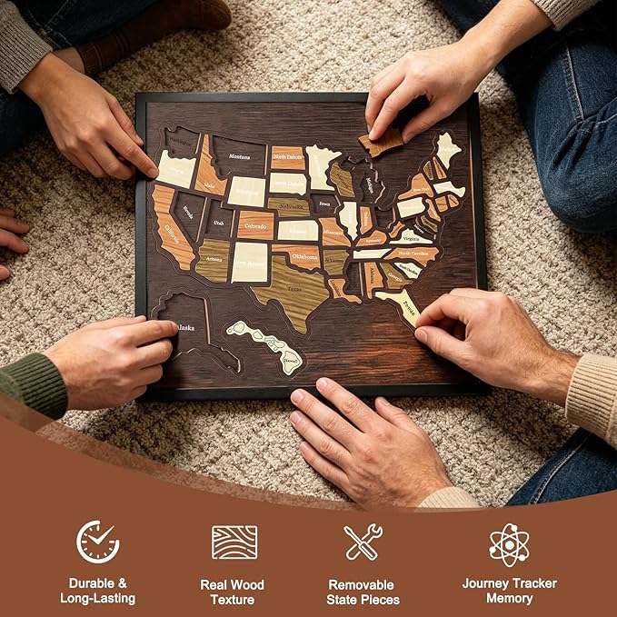 🗺️🌎 Wooden USA Travel Map Puzzle | US Journey Tracker Board