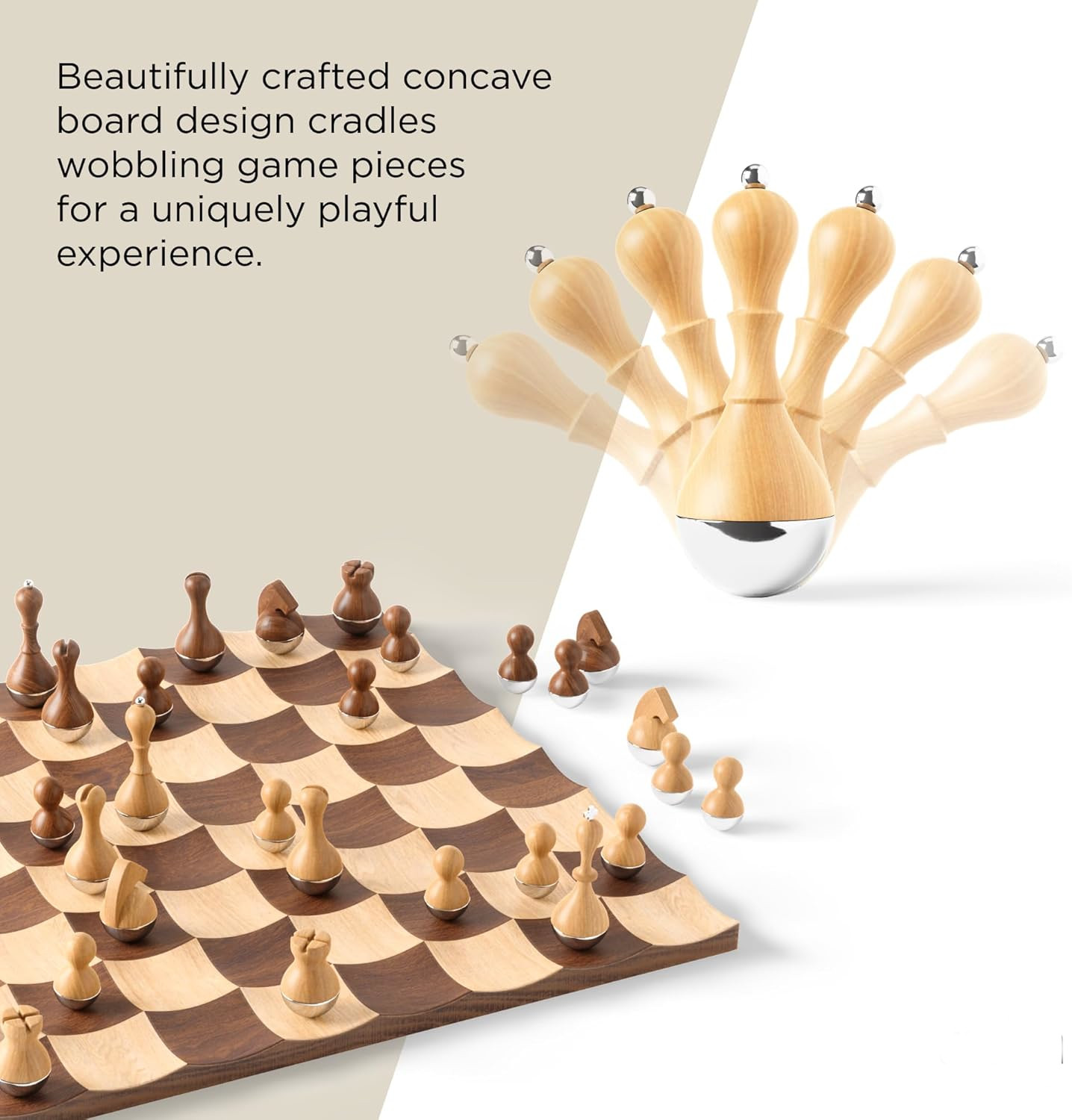 ♟️ Modern Wobble Chess Set | Premium Walnut & Maple Wood Strategy Game