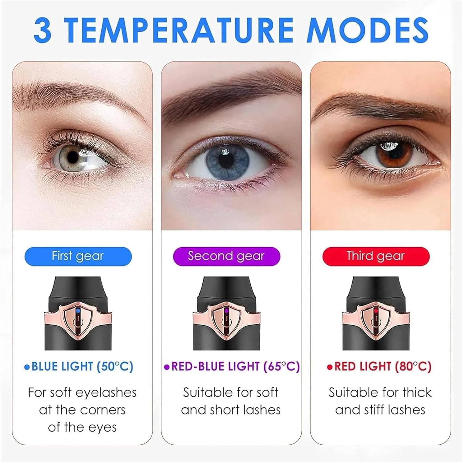 👁️ Heated Eyelash Curler | USB Rechargeable 3-Temp Adjustable Electric Curler