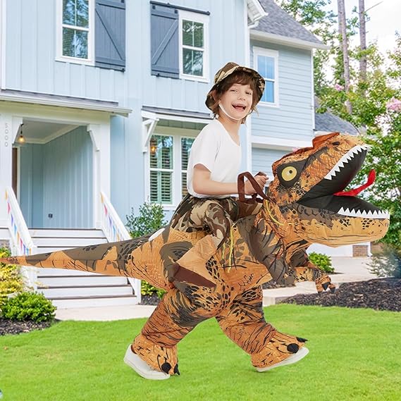 🦖 Kids Inflatable T-Rex Costume | Ride-On Dinosaur Blow Up Outfit for Halloween Party Cosplay
