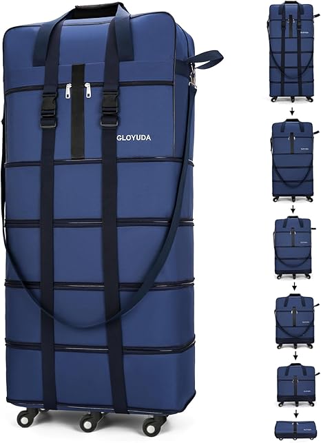 🧳 Expandable Foldable Rolling Luggage | 130L Oversized Wheeled Travel Duffle with Shoe Compartment