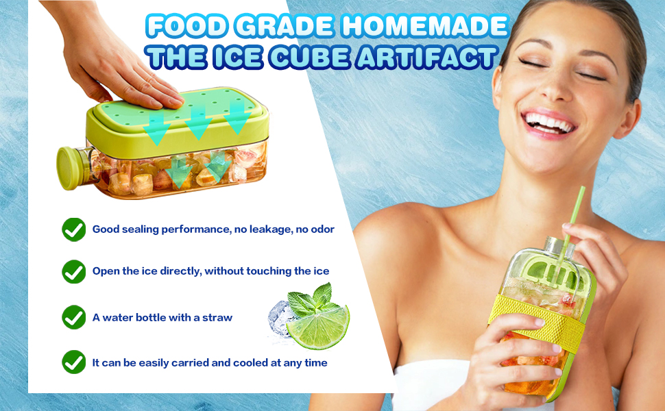 🧊 2-in-1 Ice Cube Water Bottle | No-Touch Ice Tray with Lid & Ice Storage Box, Silicone Press Ice Maker