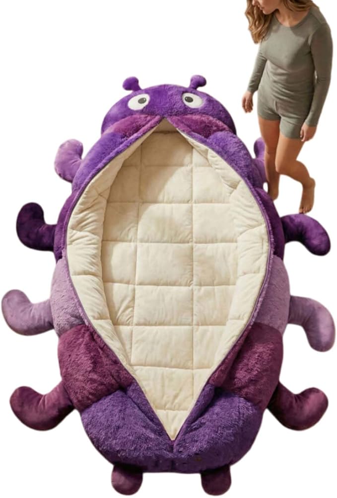 🐛 Caterpillar Plush Sleeping Bag | Cocoon Lounger with Drawstring, Indoor Nap Nest for Adults