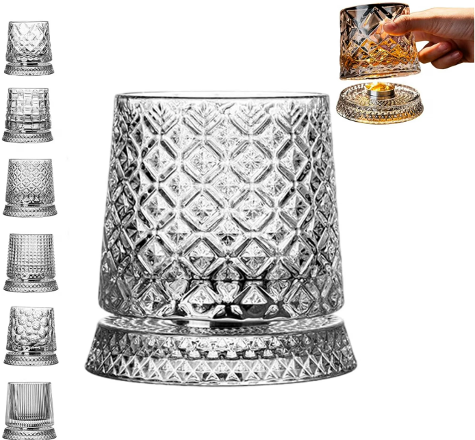 🥃 360° Rotating Crystal Whiskey Wine Glass With Stress Relief Function