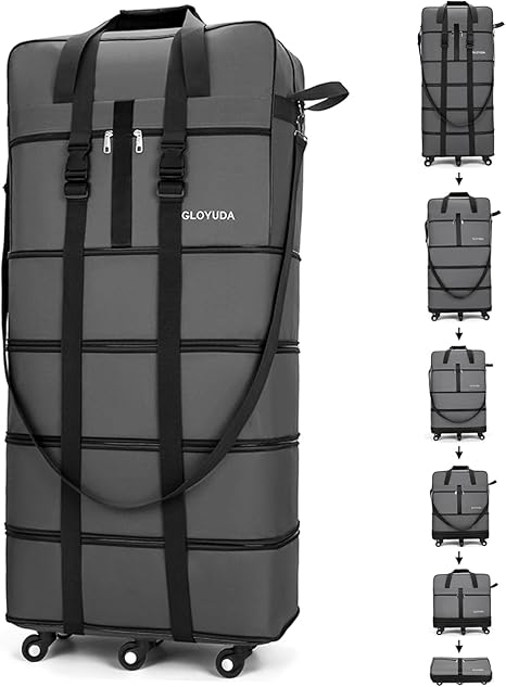 🧳 Expandable Foldable Rolling Luggage | 130L Oversized Wheeled Travel Duffle with Shoe Compartment