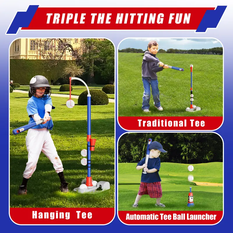 ⚾ 3-in-1 T-Ball Set for Toddlers 3-5 Years - Adjustable Height Baseball Toy with Auto Pitcher