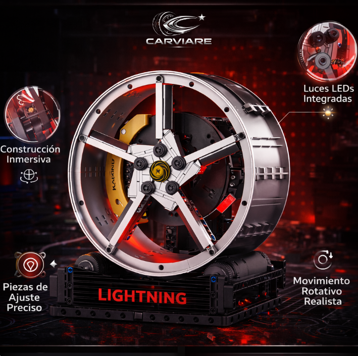 🏎️ Rotating Race Car Wheel - 578-Piece Racing Art Decor with LED Lighting