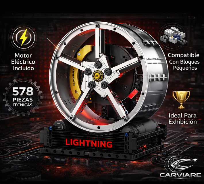 🏎️ Rotating Race Car Wheel - 578-Piece Racing Art Decor with LED Lighting