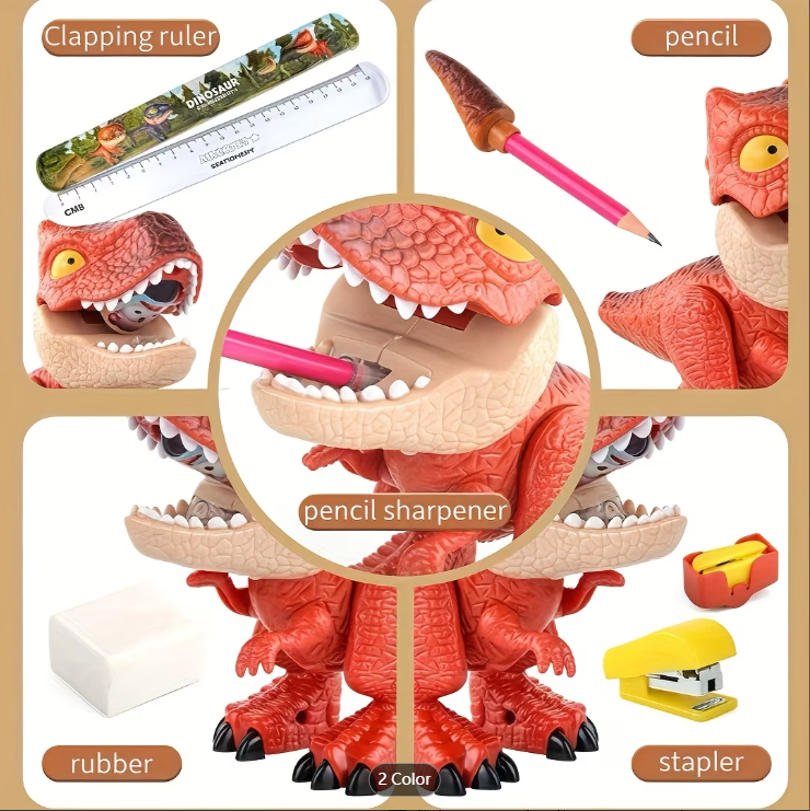 🦖 Dinosaur Stationery Set - 5-in-1 Removable Dino School Supplies, Best Back-to-School Gift