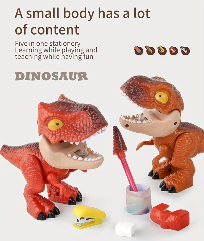 🦖 Dinosaur Stationery Set - 5-in-1 Removable Dino School Supplies, Best Back-to-School Gift